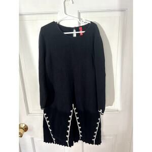 Hanna Andersson Girls Size 8 Long Sleeve Dress Black/White Embroidered detail